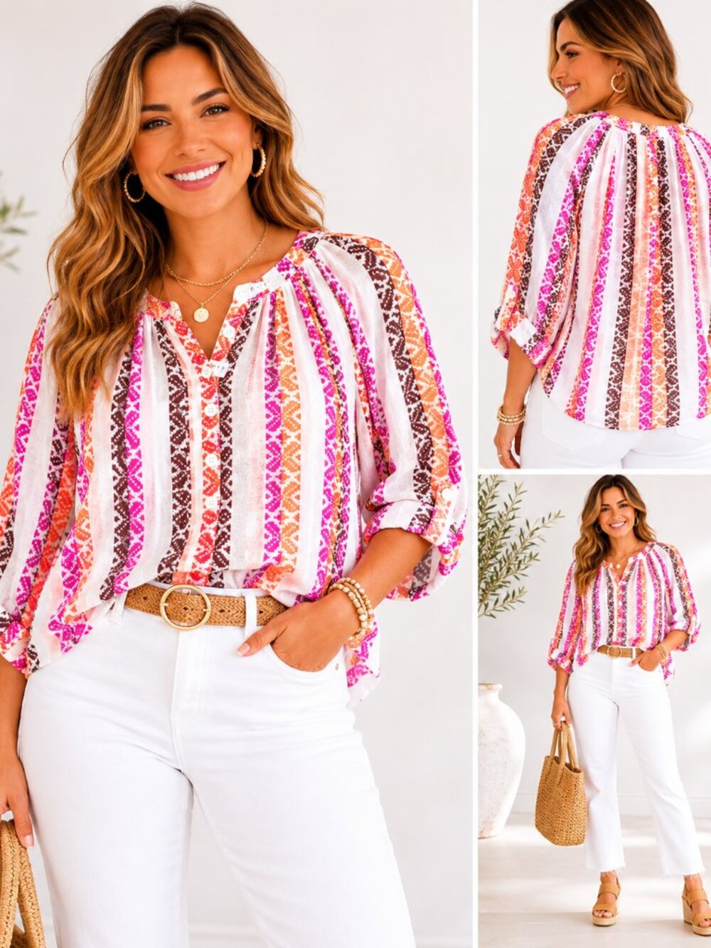 Lou & Grey Fiesta Crop Top Multicolor Button Front Cotton S NWT